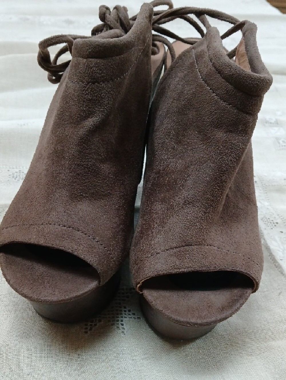 Charlotte Russe Brown Suede Lace-Up Platform Wedges